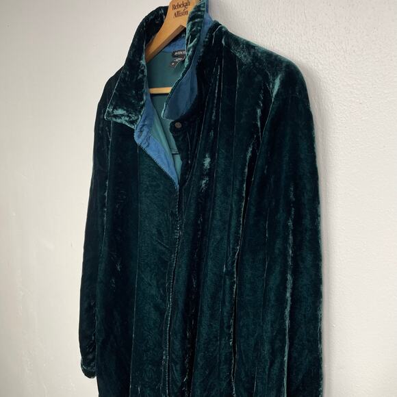 Eileen Fisher Classic Collar Long Sleeve Velvet Shirt SZ 2X Plus Sea Spray Teal - Picture 9 of 16